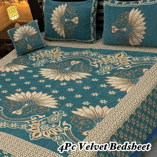 Luxury 4Pc Velvet Jacquard Bedsheet Set