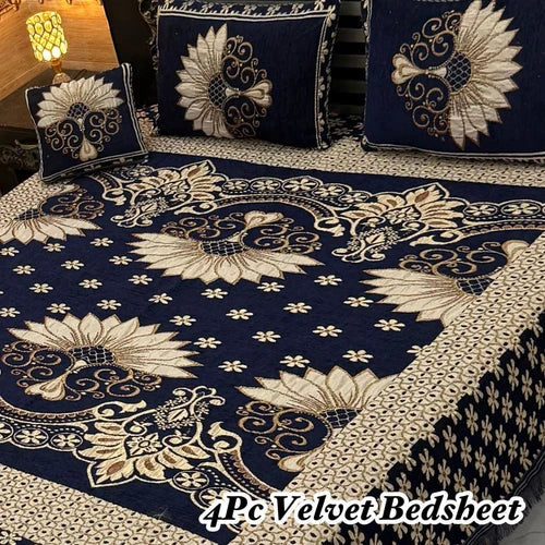 Luxury 4Pc Velvet Jacquard Bedsheet Set