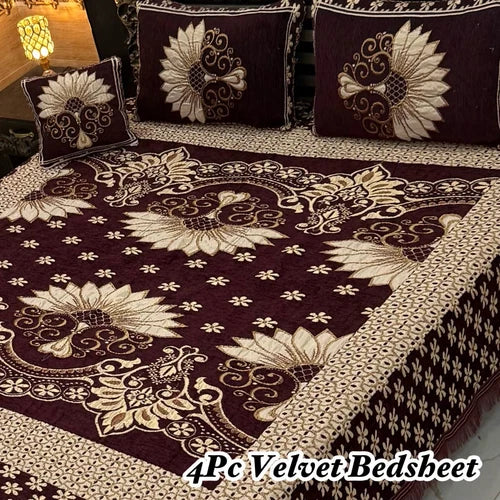 Luxury 4Pc Velvet Jacquard Bedsheet Set