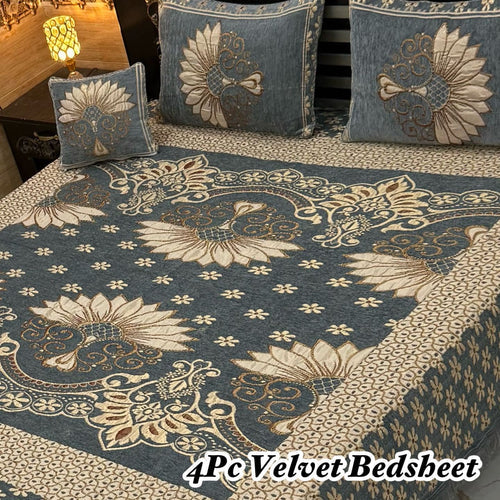 Luxury 4Pc Velvet Jacquard Bedsheet Set