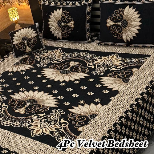 Luxury 4Pc Velvet Jacquard Bedsheet Set
