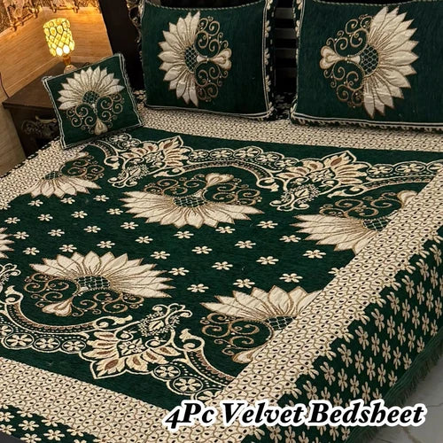 Luxury 4Pc Velvet Jacquard Bedsheet Set