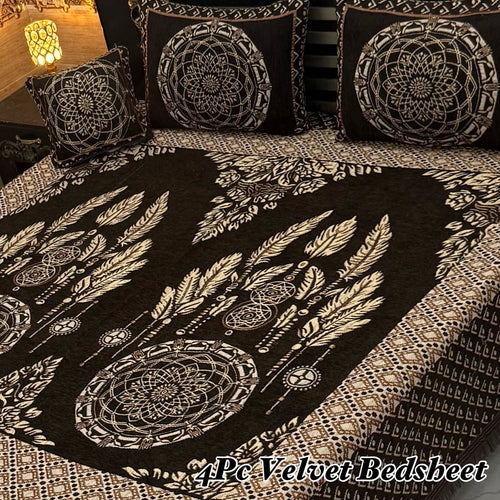 Luxury 4Pc Velvet Jacquard Bedsheet Set