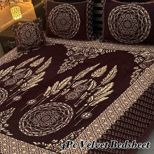 Luxury 4Pc Velvet Jacquard Bedsheet Set