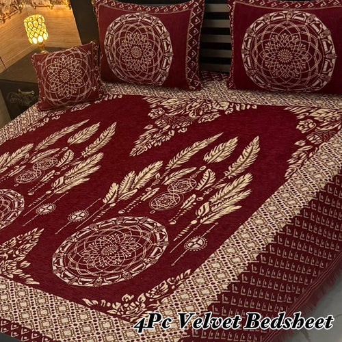 Luxury 4Pc Velvet Jacquard Bedsheet Set