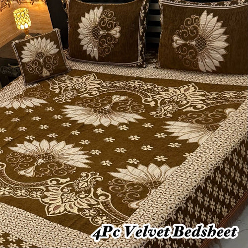 Luxury 4Pc Velvet Jacquard Bedsheet Set