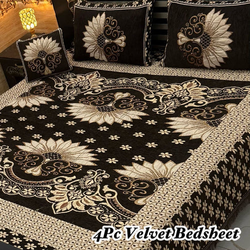 Luxury 4Pc Velvet Jacquard Bedsheet Set
